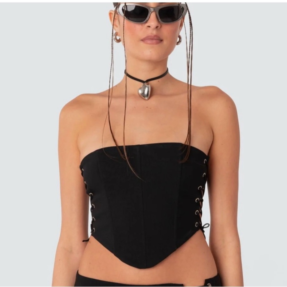 edikted black side lace up corset